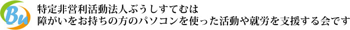 特定非営利活動法人ぶうしすてむは、障がいをお持ちの方のパソコンを使った活動や就労を支援する会です